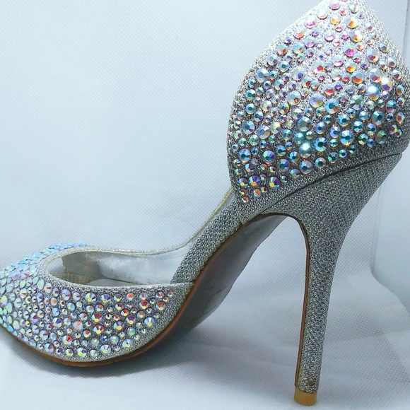 Size 7 AB Rhinestone Open-Toe Heels - Picture 2 of 3